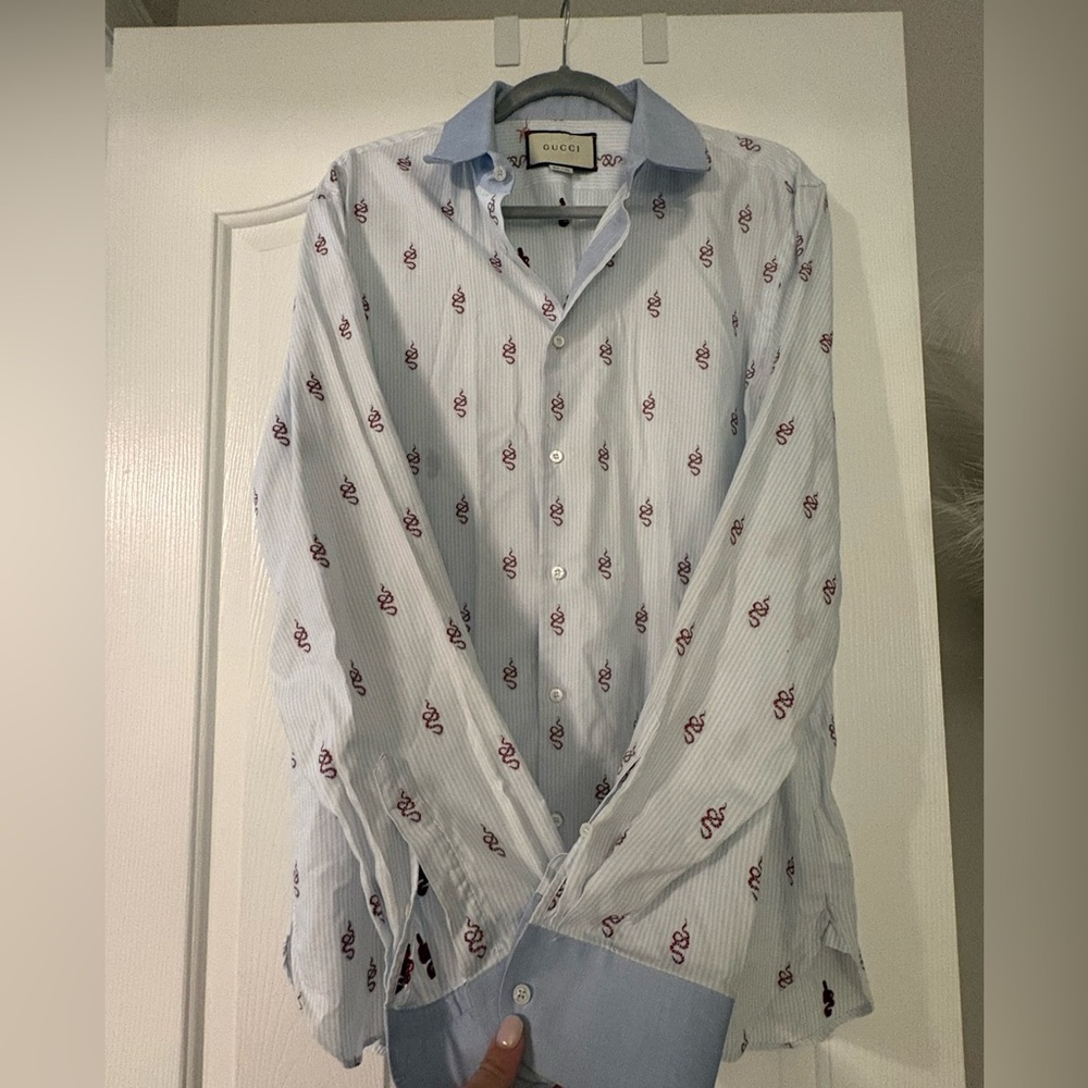 Gucci KingSnake Light Blue & White Striped Shirt